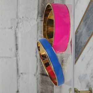 J Crew (Set of 2) Gold Plated Enamel Inlay Bangle Bracelet in Blue/Pink & Gold